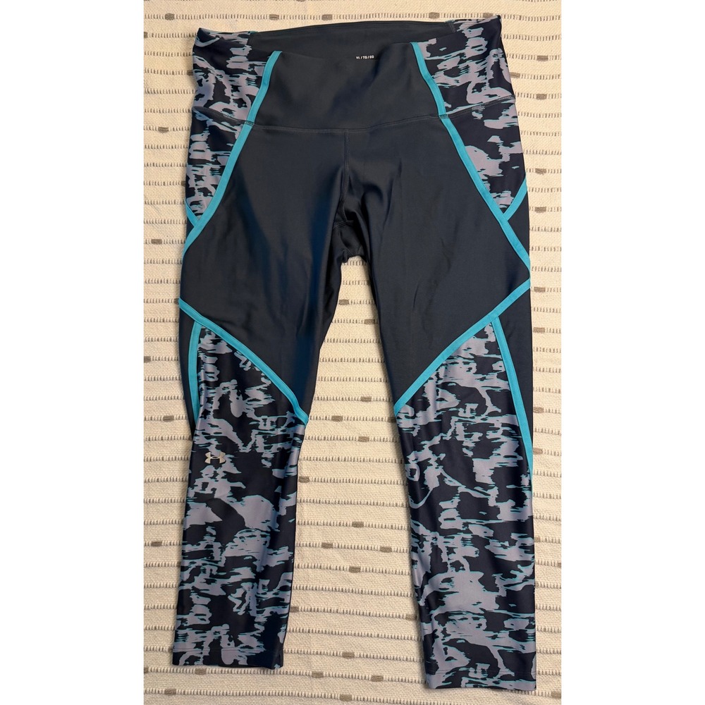 Under Armour HeatGear Compression Leggings XL Navy Teal Camo Capri Tights